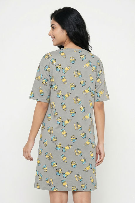 Zivame Minions Knit Cotton Loungewear Dress - Ultimate Grey — image 3